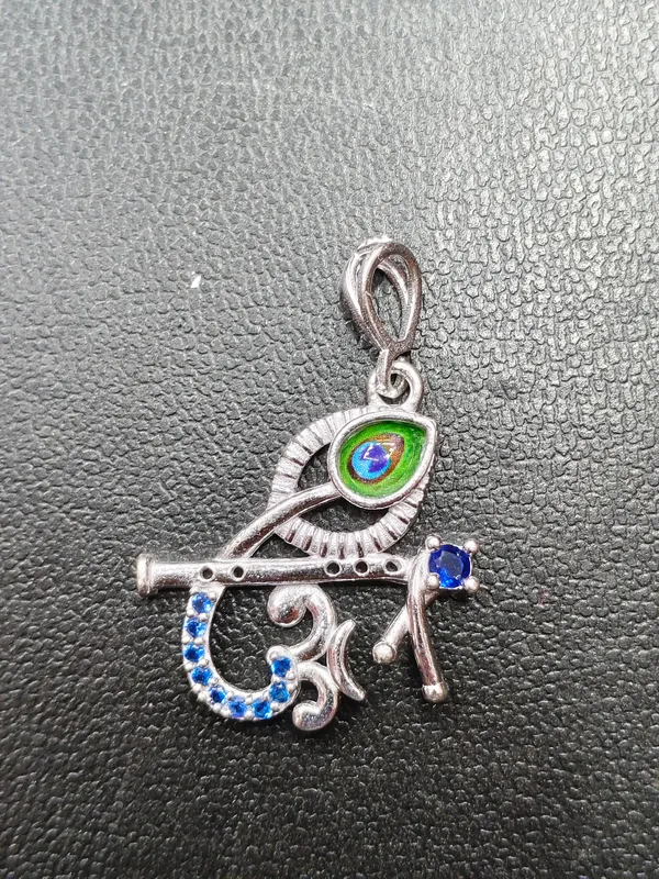 Silver_Om_Symbol_Stone_Embellished_Pendant_Charm_For_Unisex