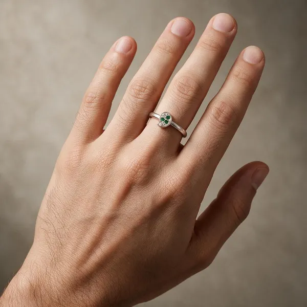 Silver_Green_Stone_Floral_Ring_For_Unisex