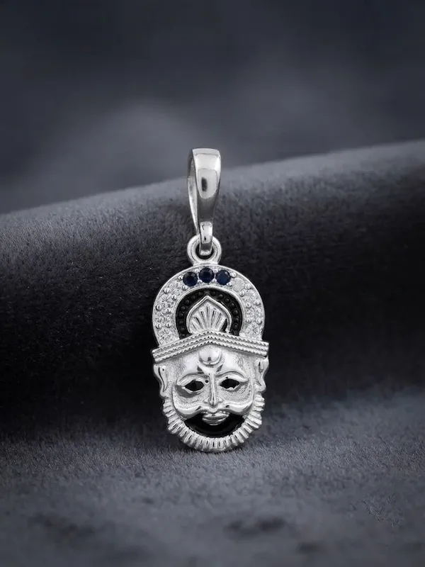 Silver_Turbaned_Bearded_Face_Blue_Stone_Pendant_For_Unisex