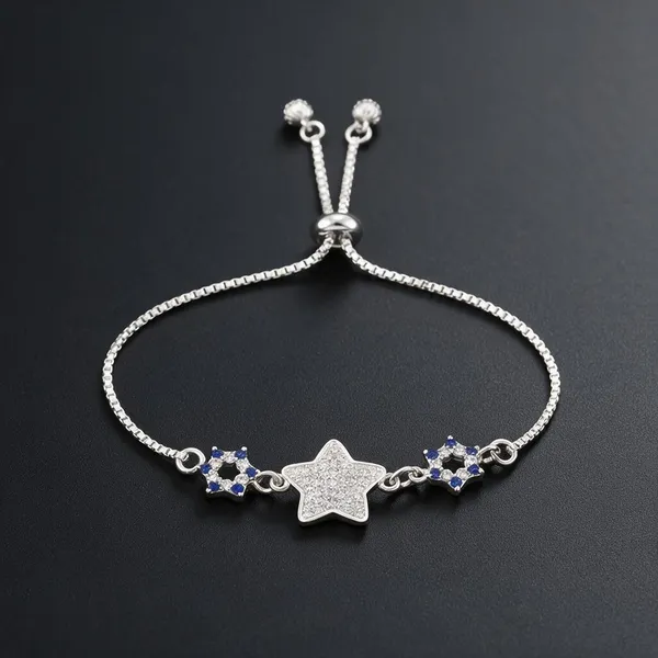 Silver_Star_Charm_Blue_Stone_Adjustable_Bracelet_For_Women