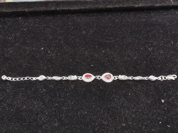 Silver_Red_Teardrop_Stone_Link_Bracelet_For_Women