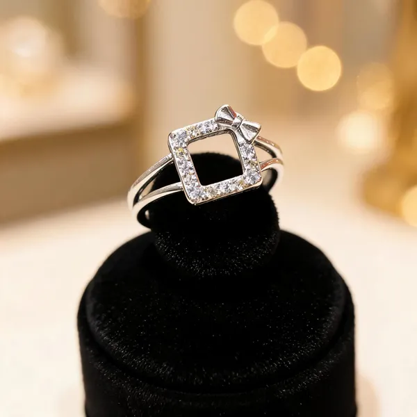 Silver_Square_Bow_Stone_Ring_For_Women