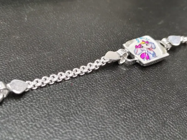 Silver_Tone_Unicorn_Floral_Charm_Bracelet_For_Unisex