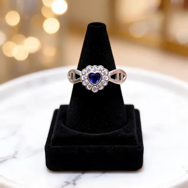Silver_Tone_Blue_Heart_Stone_Floral_Ring_For_Women
