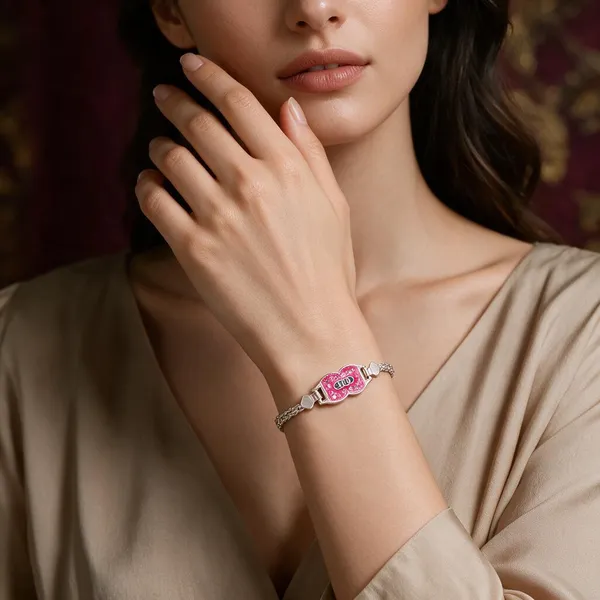 Silver_Pink_Stone_Charm_Bracelet_For_Women