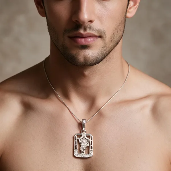 Silver_Religious_Deity_Rectangular_Pendant_For_Unisex