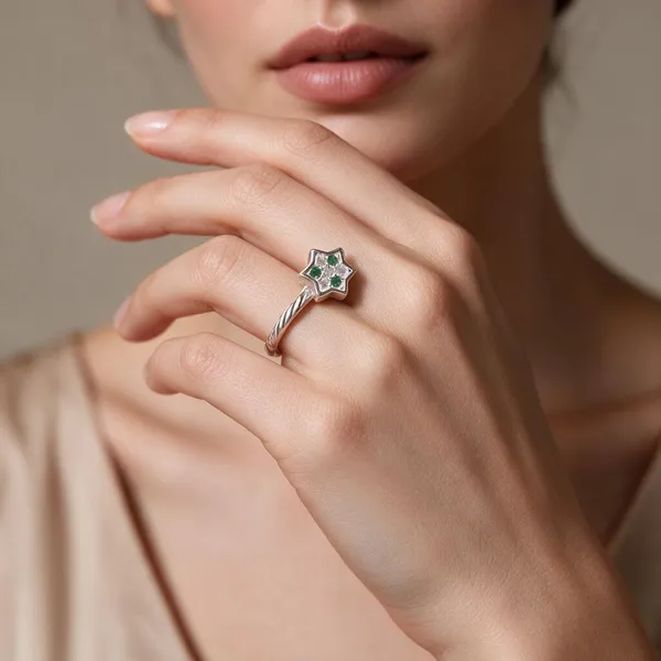 Silver_Floral_Green_Stone_Ring_For_Women