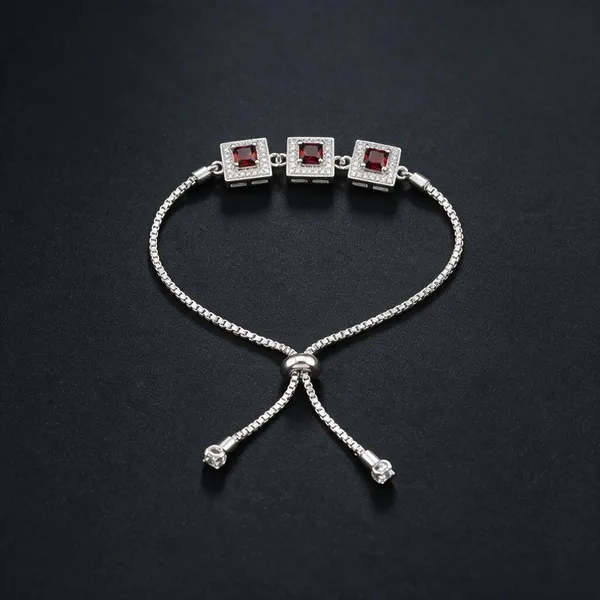 Silver_Red_Stone_Square_Link_Chain_Bracelet_For_Women