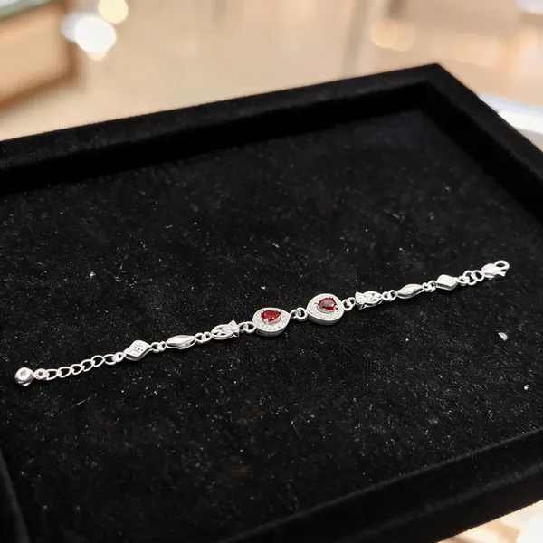 Silver_Red_Teardrop_Stone_Link_Bracelet_For_Women