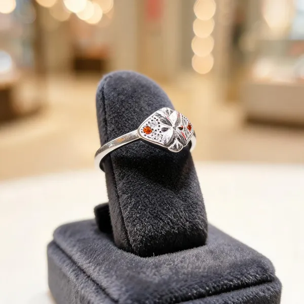 Silver_Floral_Orange_Stone_Ring_For_Women