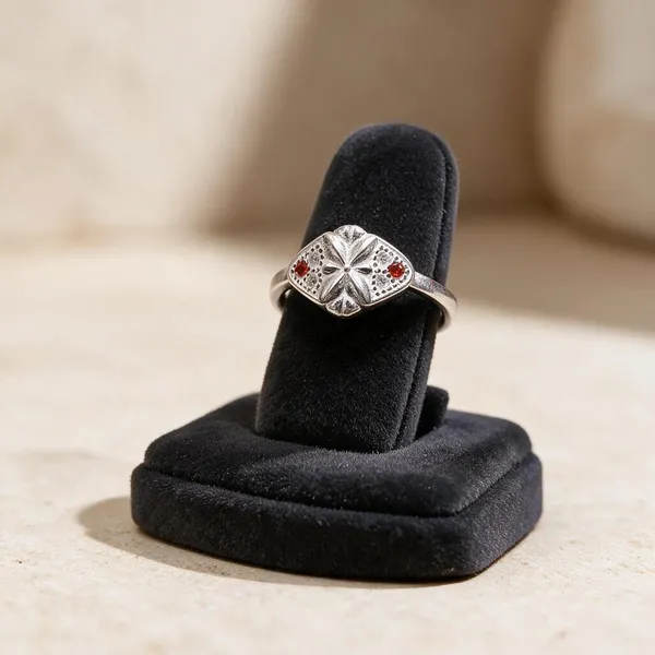 Silver_Floral_Orange_Stone_Ring_For_Women