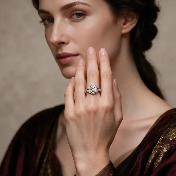 Silver_Floral_Orange_Stone_Ring_For_Women
