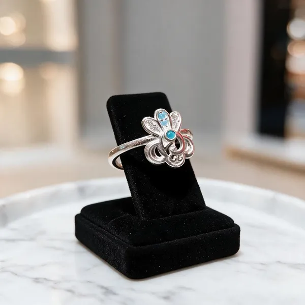 Silver_Floral_Blue_Stone_Ring_For_Women