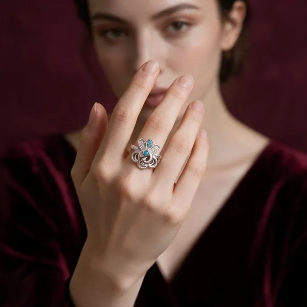 Silver_Floral_Blue_Stone_Ring_For_Women