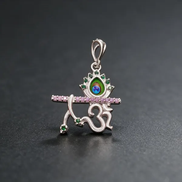 Silver_Om_Symbol_Stone_Embellished_Pendant_Charm_For_Unisex