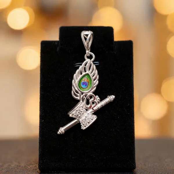 Silver_Tone_Green_Oval_Motif_Religious_Pendant_For_Unisex