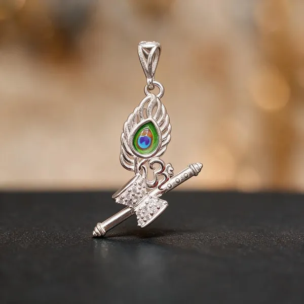 Silver_Green_Oval_Motif_Religious_Pendant_For_Unisex