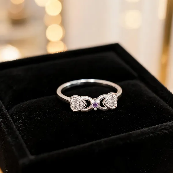 Silver_Rhinestone_Bow_Blue_Accent_Ring_For_Women