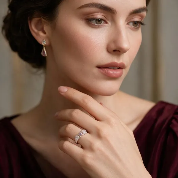 Silver_Rhinestone_Bow_Blue_Accent_Ring_For_Women