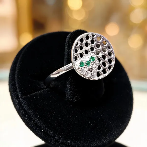 Silver_Honeycomb_Pattern_Statement_Ring_For_Unisex