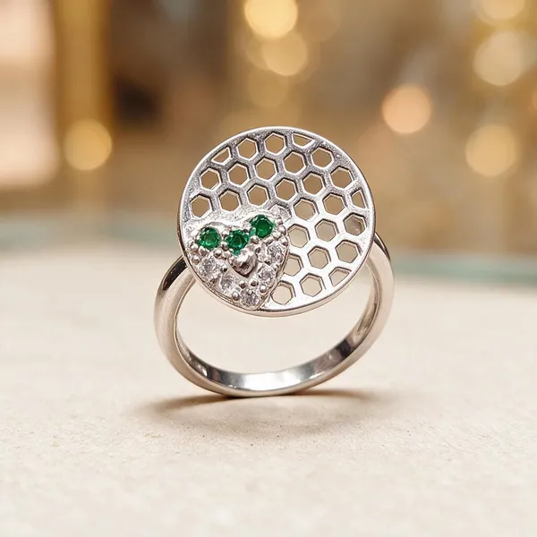 Silver_Honeycomb_Pattern_Statement_Ring_For_Unisex