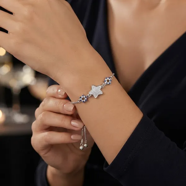 Silver_Star_Charm_Blue_Stone_Adjustable_Bracelet_For_Women