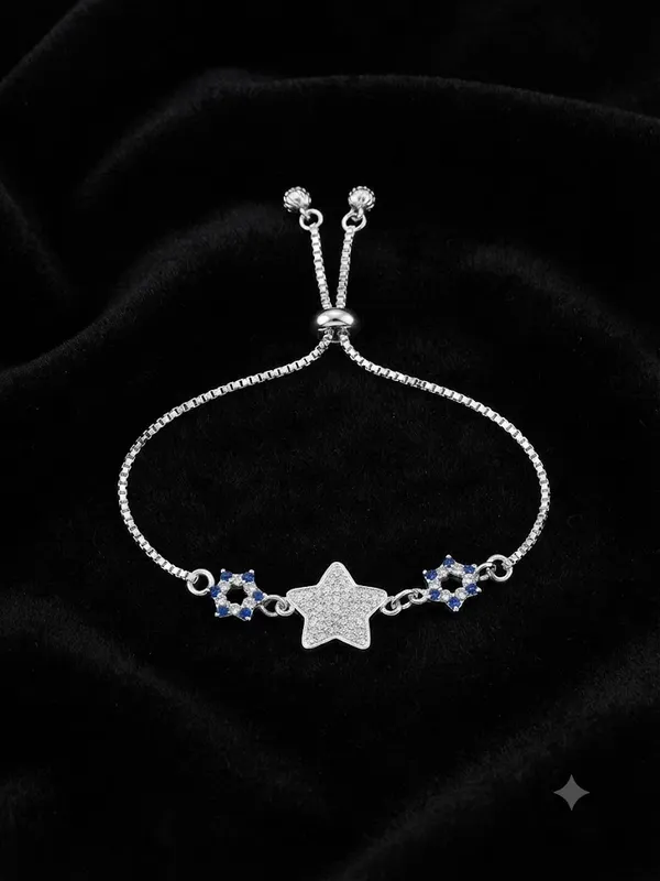 Silver_Star_Charm_Blue_Stone_Adjustable_Bracelet_For_Women