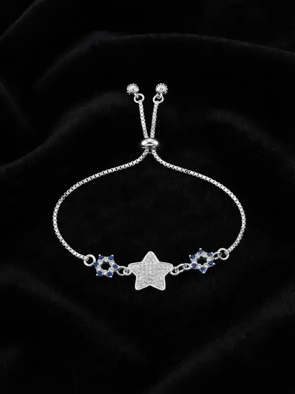 Silver_Star_Charm_Blue_Stone_Adjustable_Bracelet_For_Women