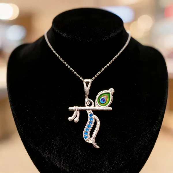 Silver_Krishna_Flute_Peacock_Pendant_For_Women