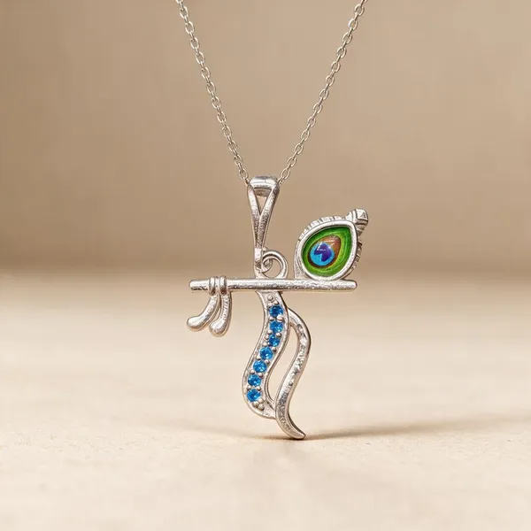 Silver_Krishna_Flute_Peacock_Pendant_For_Women