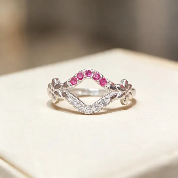 Silver_Pink_Clear_Stone_Geometric_Ring_For_Women