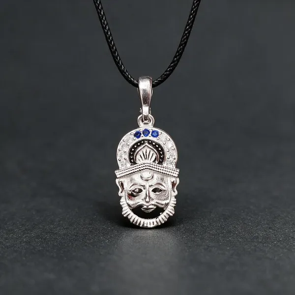 Silver_Turbaned_Bearded_Face_Blue_Stone_Pendant_For_Unisex
