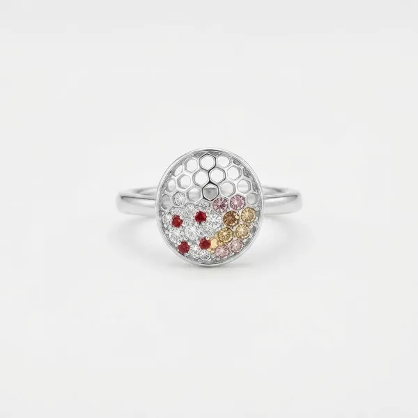 Silver_Honeycomb_Red_Stone_Statement_Ring_For_Women