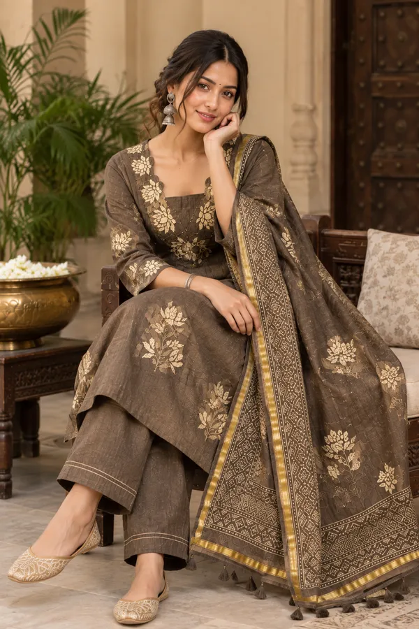Elegant_Gazzal_Brown_Ethnic_Kurta_Pant_Suit_with_Floral_Embroidery