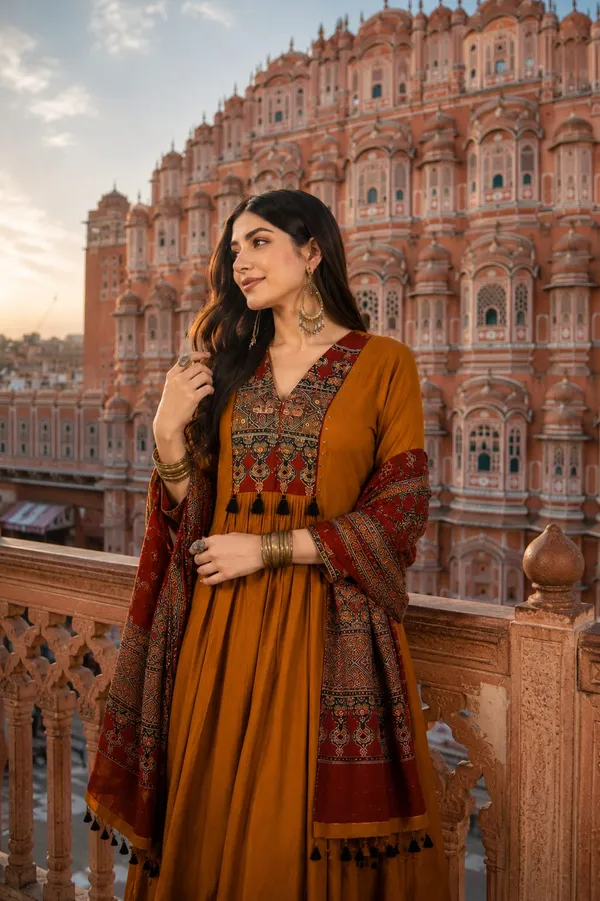 Mustard_Yellow_Printed_Anarkali_Kurta_Set_with_Maroon_Dupatta_from_style_kurta
