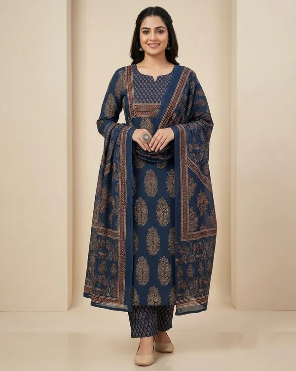 Blue_Pure_Cotton_Ajrakh_Printed_Kurta_Pant_Set_For_Women