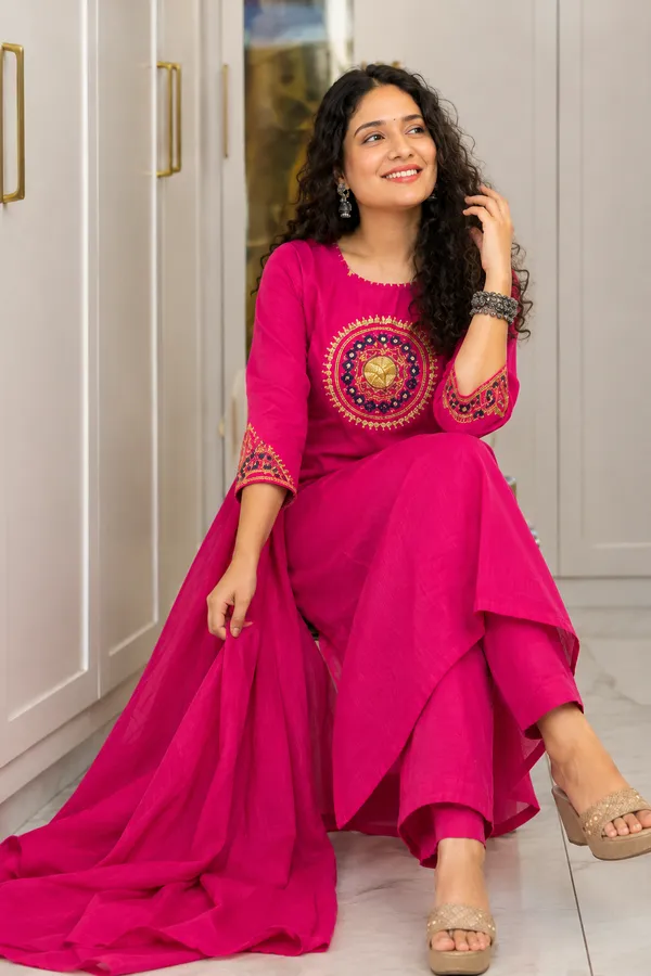 Rani_Pink_Mirror_Work_Embroidered_Kurta_Pant_Dupatta_Set