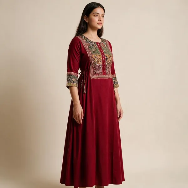 Red_Cotton_A-Line_Printed_Anarkali_Kurta_Set_For_Women