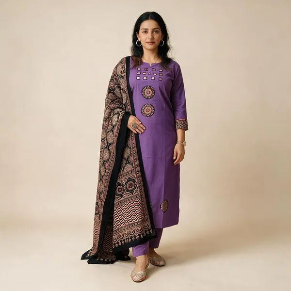 Purple_Cotton_Mirror_Work_Kurta_Pant_Set_For_Women
