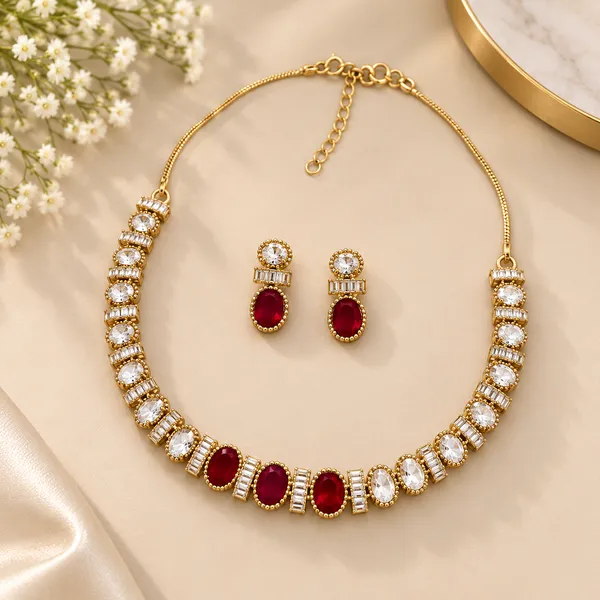 Kundan_Polki_Cz_Oval_Baguette_Tennis_Choker_Necklace_Set_|_K_Gold