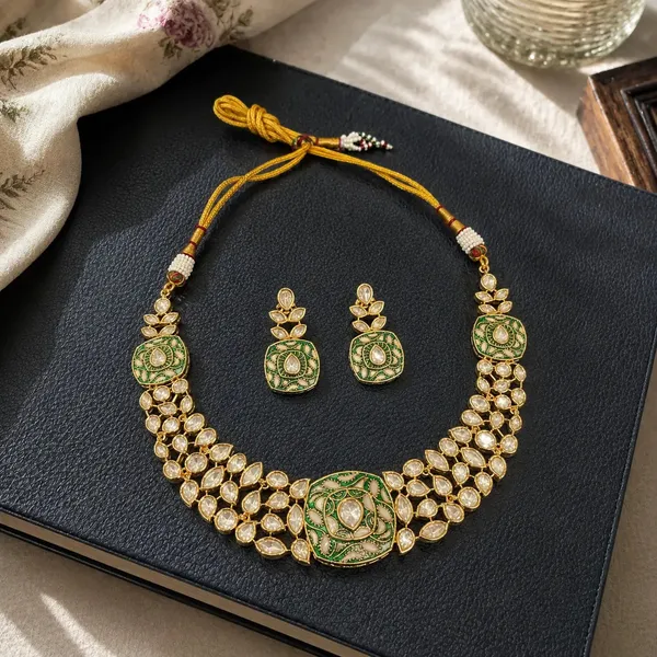 Meenakari_Kundan_Polki_Cushion_Lattice_Necklace_Set_|_K_Gold