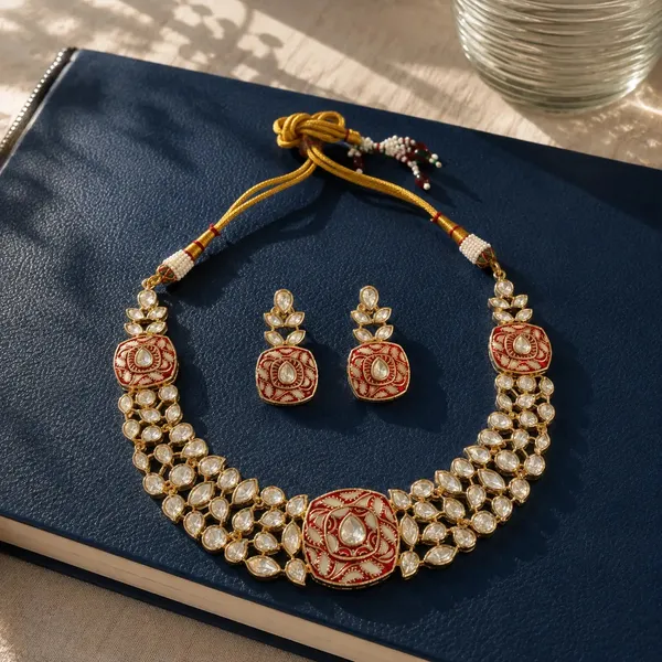 Meenakari_Kundan_Polki_Cushion_Lattice_Necklace_Set_|_K_Gold