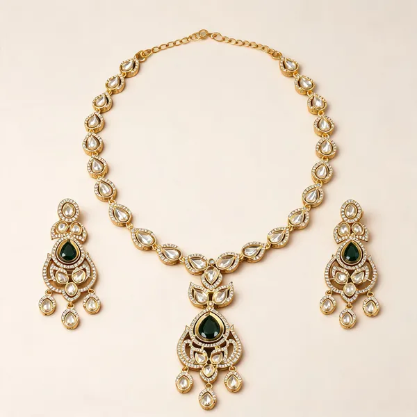Kundan_Polki_Teardrop_Lattice_Chandelier_Necklace_Set_|_K_Gold_&_Mehendi_Gold
