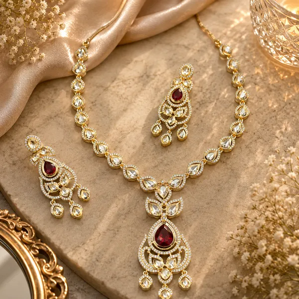 Kundan_Polki_Teardrop_Lattice_Chandelier_Necklace_Set_|_K_Gold_&_Mehendi_Gold