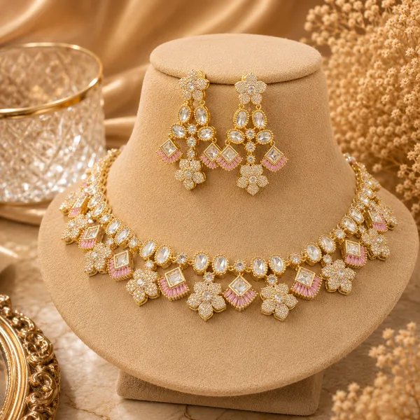 Kundan_Polki_Floral_Cluster_Double_Layer_Necklace_And_Earring_Set_|_K_Gold