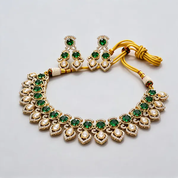 Kundan_Polki_Teardrop_Cz_Round_Cluster_Necklace_Set