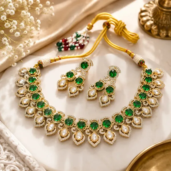 Kundan_Polki_Teardrop_Cz_Round_Cluster_Necklace_Set