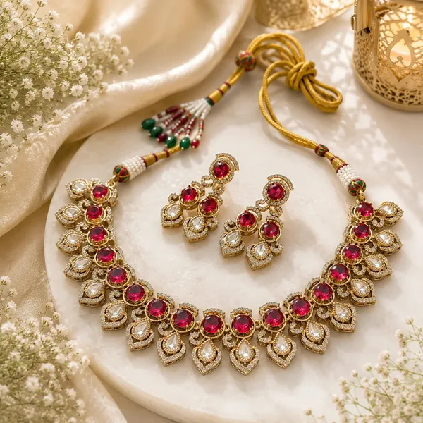 Kundan_Polki_Teardrop_Cz_Round_Cluster_Necklace_Set