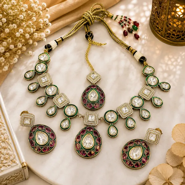 Kundan_Polki_Meenakari_Oval_Bib_Necklace_Set