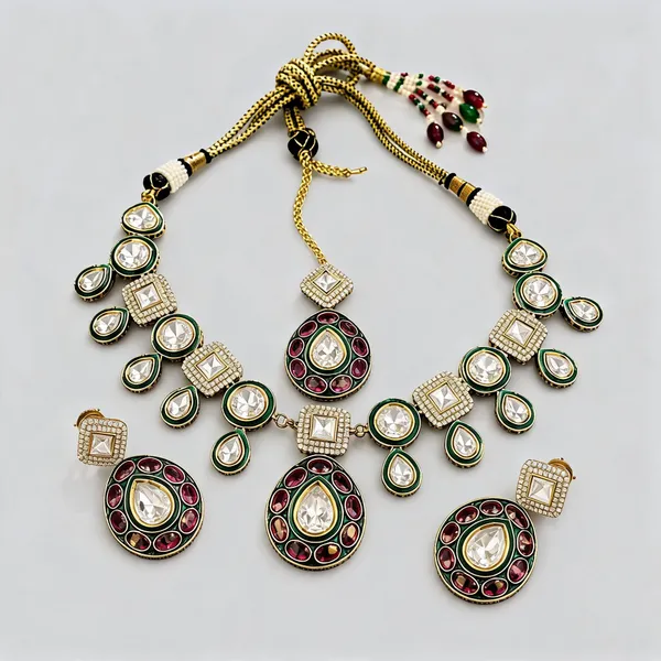 Kundan_Polki_Meenakari_Oval_Bib_Necklace_Set
